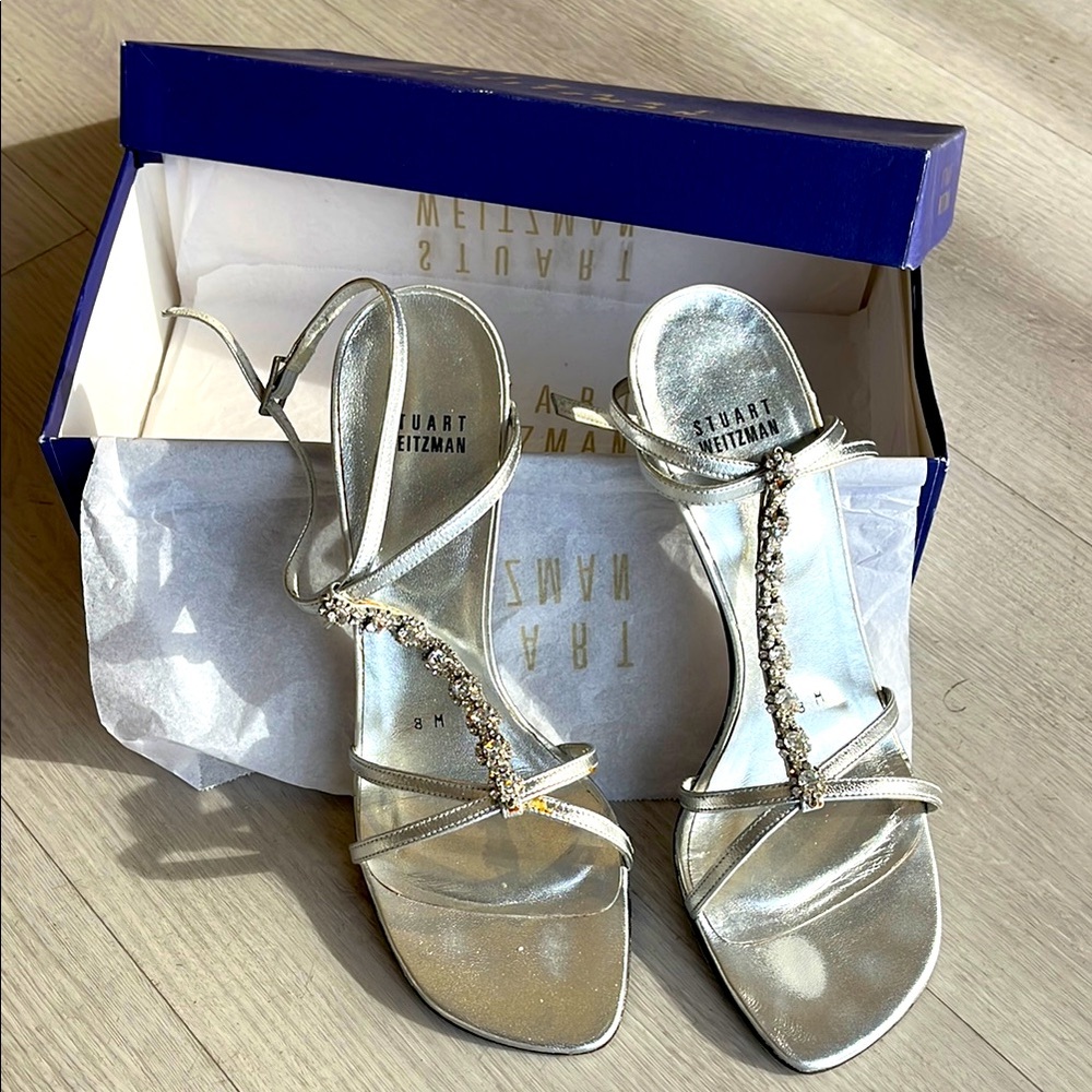 Stuart Weitzman Silver Strappy Sandals